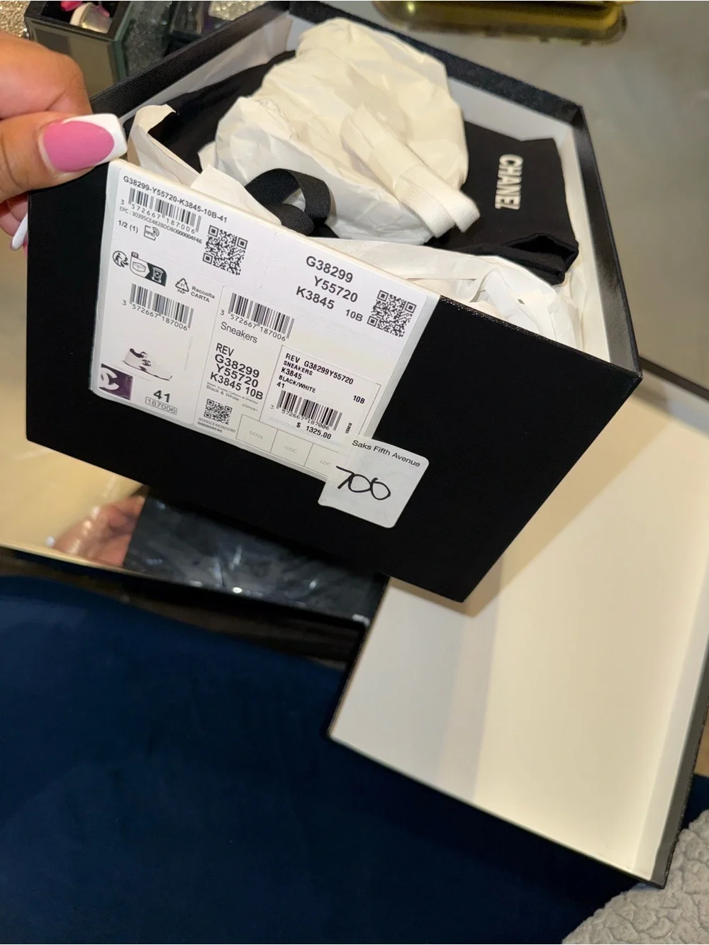 CHANEL Black and White Logo Low-Top Sneakers AUTHENTIC